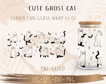 Schattige spookkat SVG, DIY voor Libbey Can Shaped Beer Glass 16oz, gesneden bestand voor Cricut, digitale download