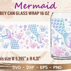 Mermaid Tail  Libbey Can Glass Wrap svg, DIY for Libbey Can Shaped Beer Glass 16 oz cut file for Cricut and Silhouette Instant Download