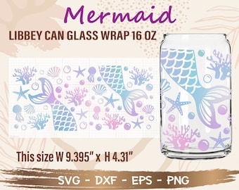 Mermaid Tail Libbey Can Glass Wrap svg, DIY für Libbey Can Shaped Beer Glass 16 oz Cut File für Cricut und Silhouette Instant Download