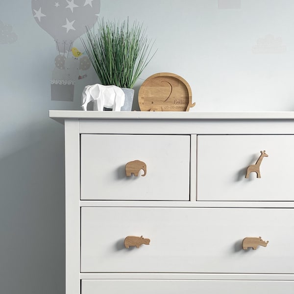 Perillas de cajón con diseño de animales de safari / Decoración de guardería de safari, Decoración de guardería de jungla, Tiradores de cajón con diseño de animales, Tiradores de cajón de safari