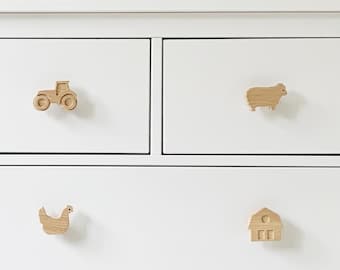 Farmyard Drawer Knobs | nursery decor, nursery inspo, country style, kids room, drawer handles, wardrobe handles, solid oak, made in the UK