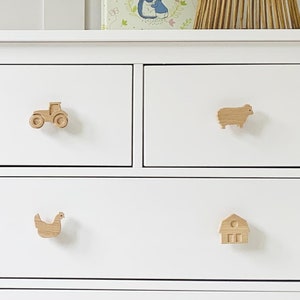 Farmyard Drawer Knobs | nursery decor, nursery inspo, country style, kids room, drawer handles, wardrobe handles, solid oak, made in the UK