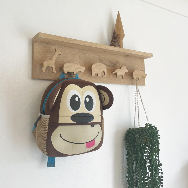 Safari Themed Peg Shelf Solid Oak Nursery Shelf Nursery Etsy