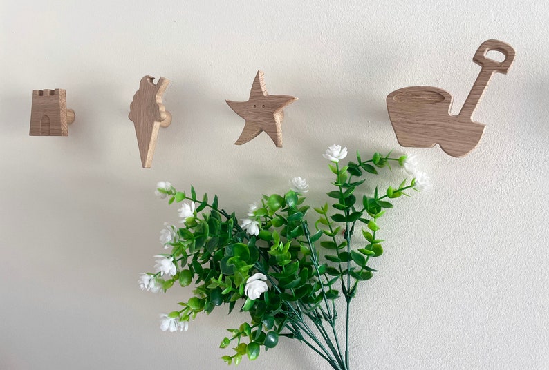 Beach Theme Wall Hooks Set of 5 Coat Hooks Solid Oak Wood Etsy UK