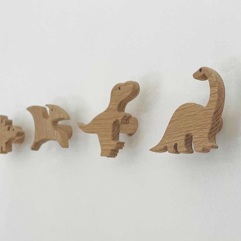 dinosaur animal wall hooks in oak