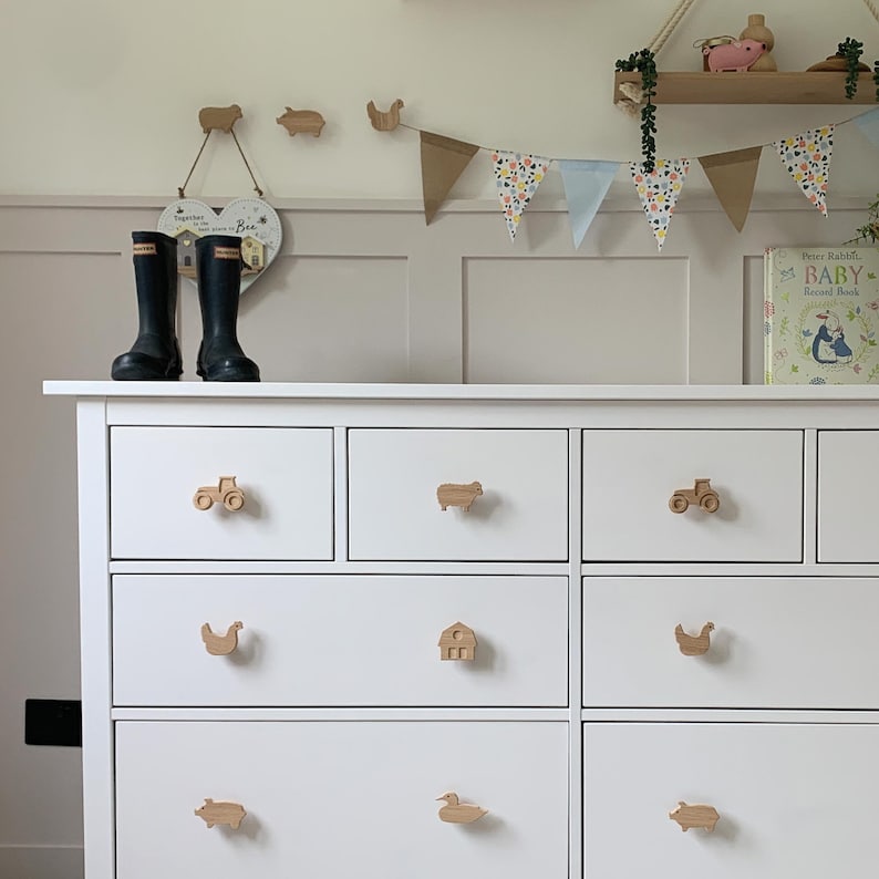 Farmyard Drawer Knobs nursery decor, nursery inspo, country style, kids room, drawer handles, wardrobe handles, solid oak, made in the UK image 4