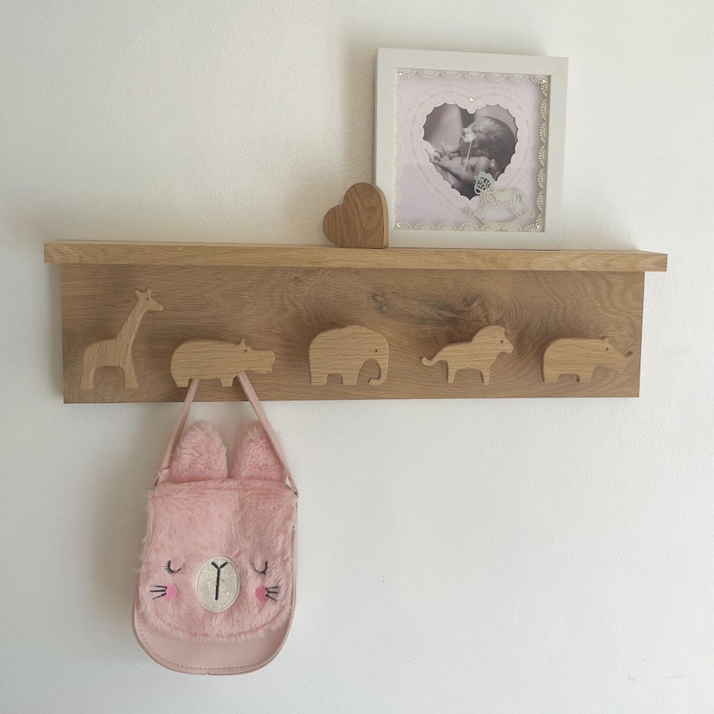 Safari Themed Peg Shelf Solid Oak Nursery Shelf Nursery Etsy