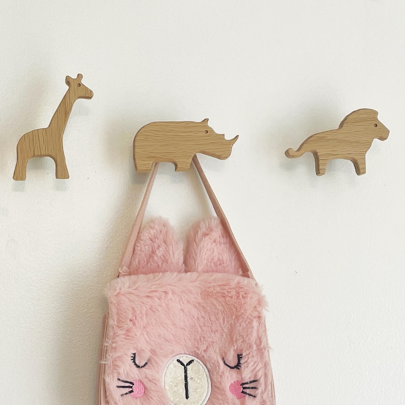 nursery animal wall hooks made of oak