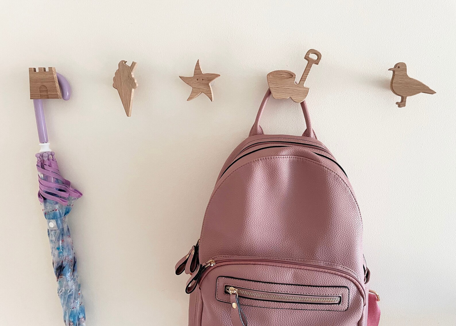 Beach Theme Wall Hooks Set of 5 Coat Hooks Solid Oak Wood Etsy UK