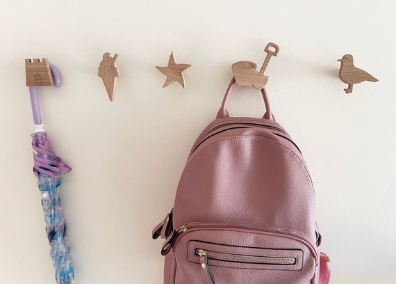 Beach Theme Wall Hooks Set of 5 Coat Hooks Solid Oak Wood Hallway Hooks Nursery Hooks Kids Coat Hook Beach House Rustic Etsy