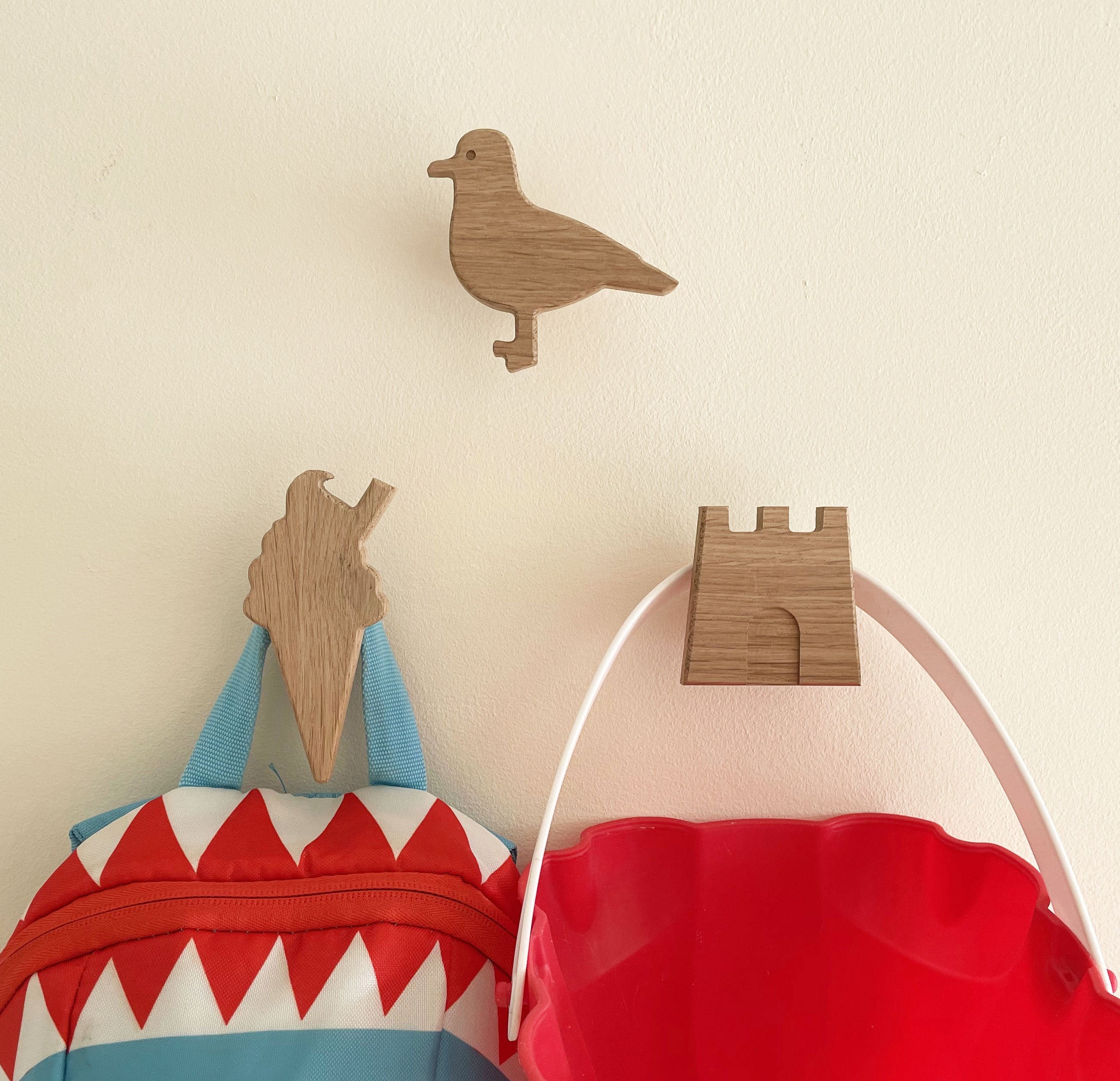 Beach theme wall hooks set of 5 coat hooks solid oak wood Etsy