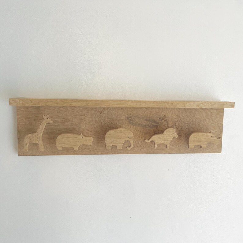 Safari Themed Peg Shelf Solid Oak Nursery Shelf Nursery Etsy