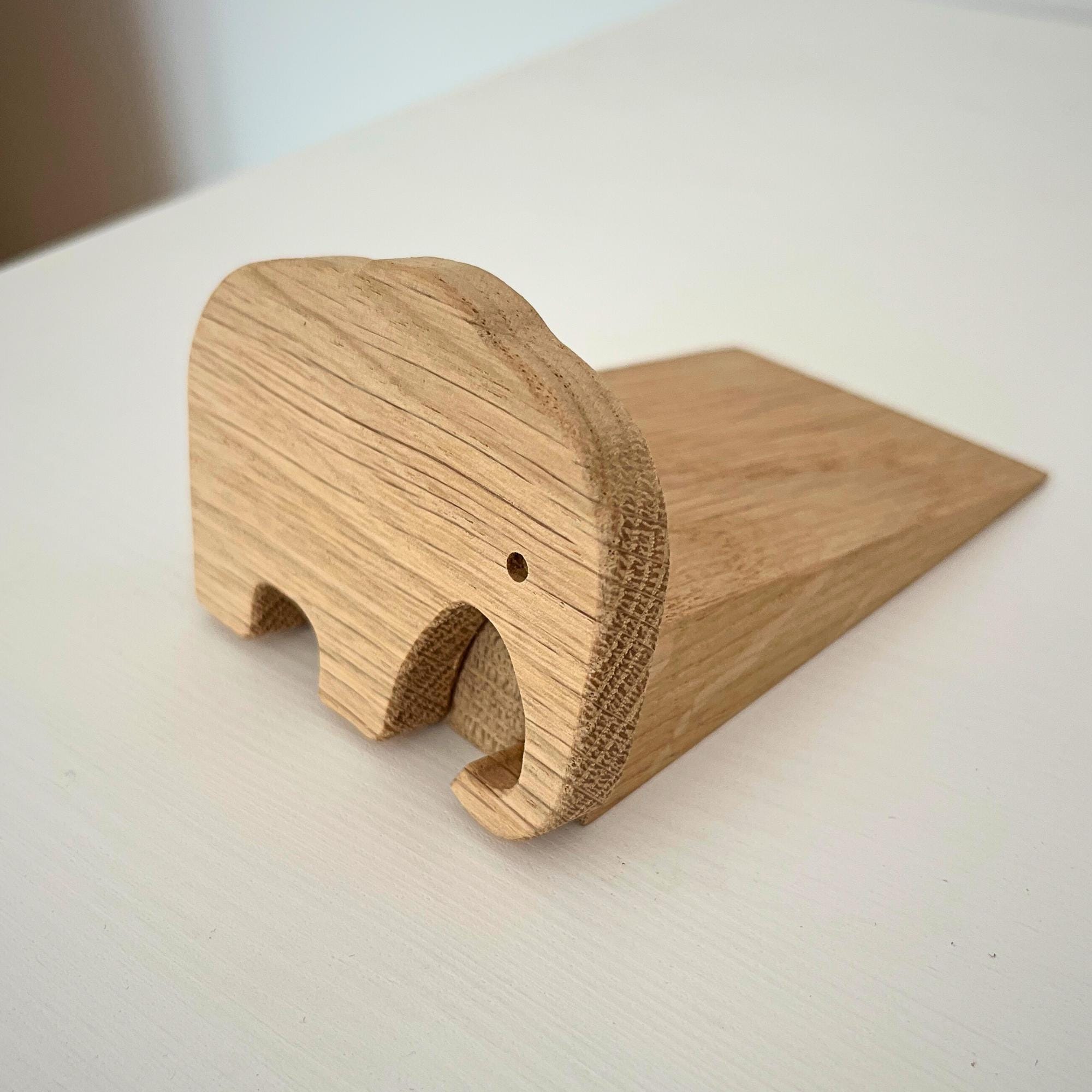 Elephant Door Stop | Wooden Stop, Oak Wedge, Safari Decor, Childrens Room, Nursery Solid