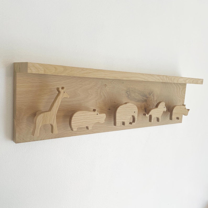 Safari Themed Peg Shelf Solid Oak Nursery Shelf Nursery Etsy