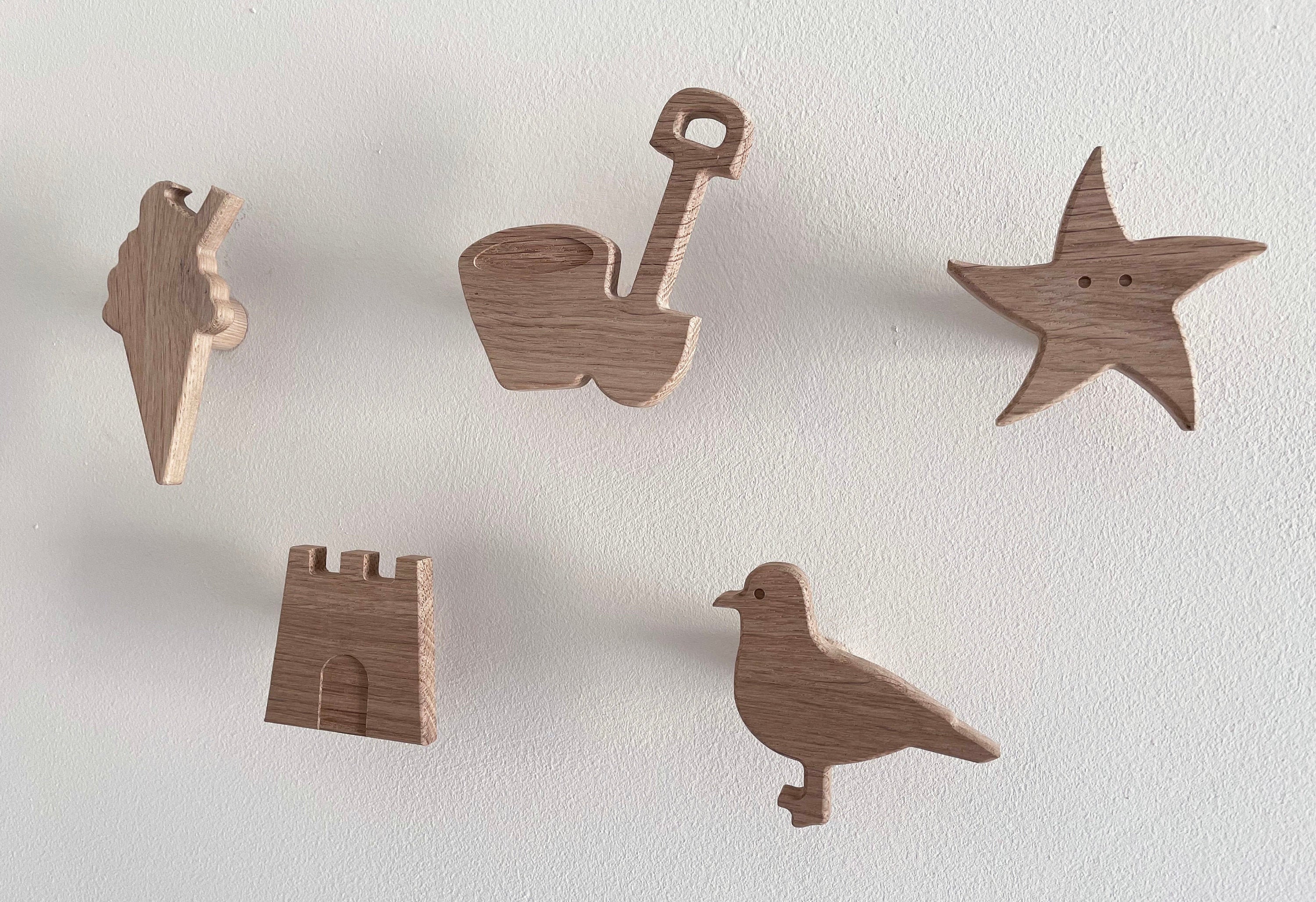 Beach Theme Wall Hooks Set of 5 Coat Hooks Solid Oak Wood Etsy UK