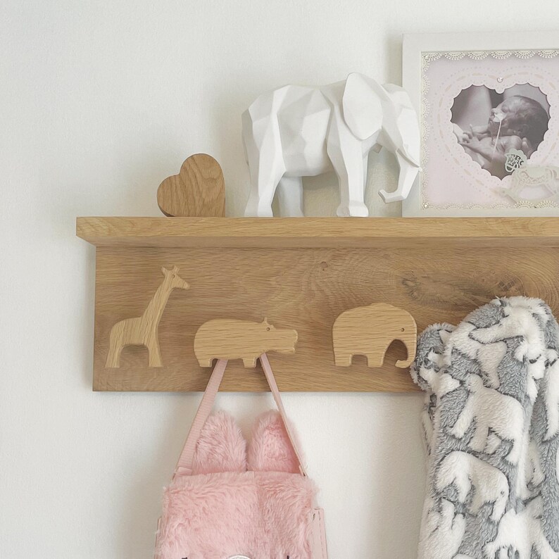 Safari Themed Peg Shelf Solid Oak Nursery Shelf Nursery Etsy