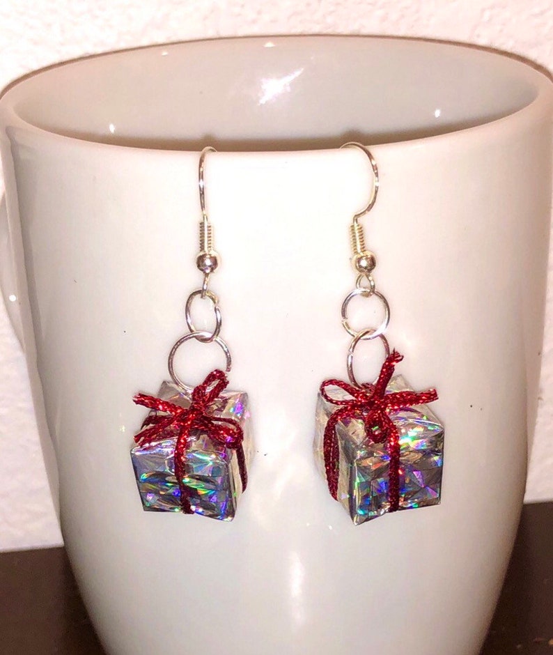 wrapped gift Earrings,festive earrings Present Earrings Christmas present Earrings Christmas earrings novelty earrings holiday earrings