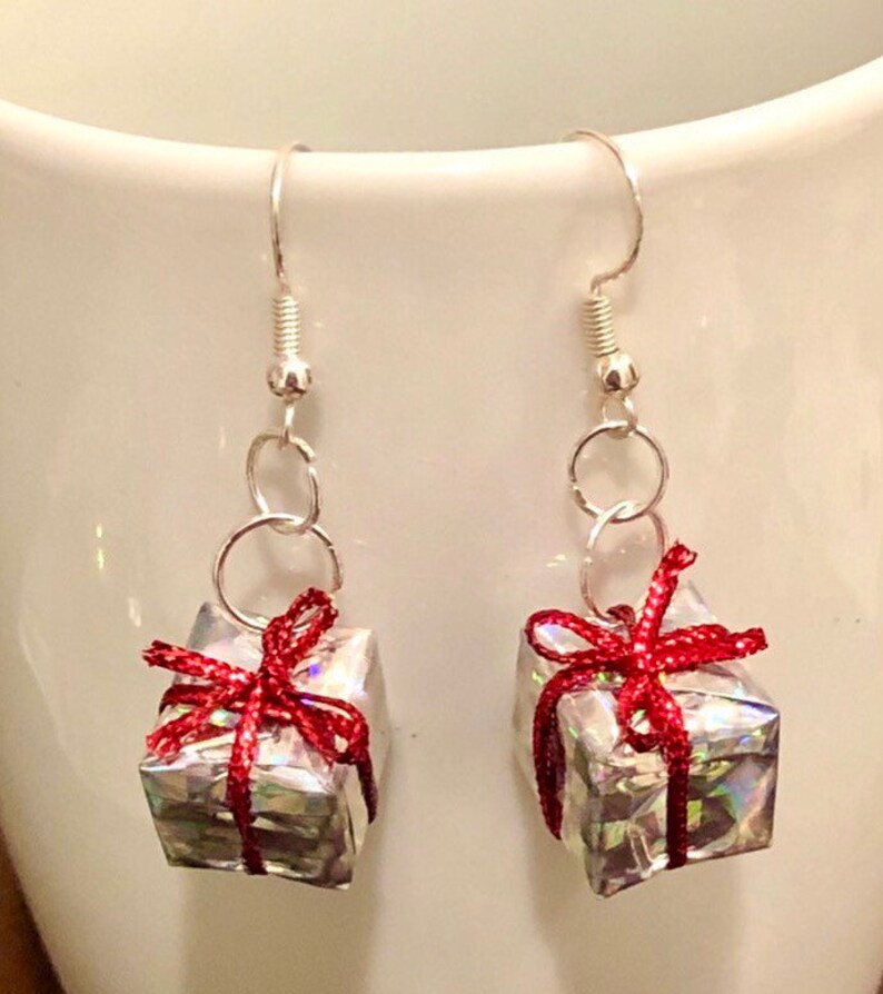 wrapped gift Earrings,festive earrings Present Earrings Christmas present Earrings Christmas earrings novelty earrings holiday earrings