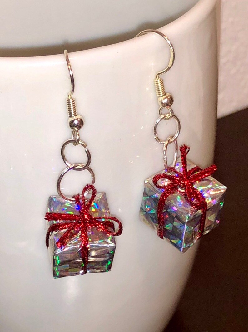 wrapped gift Earrings,festive earrings Present Earrings Christmas present Earrings Christmas earrings novelty earrings holiday earrings