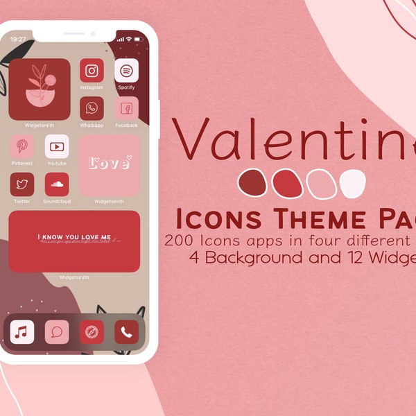 Pink Red Icons iPhone iOS 14, Aesthetic HomeScreen, 200 iOS 14 App Icons Pack, iOS Widget Covers, Widget Aesthetic