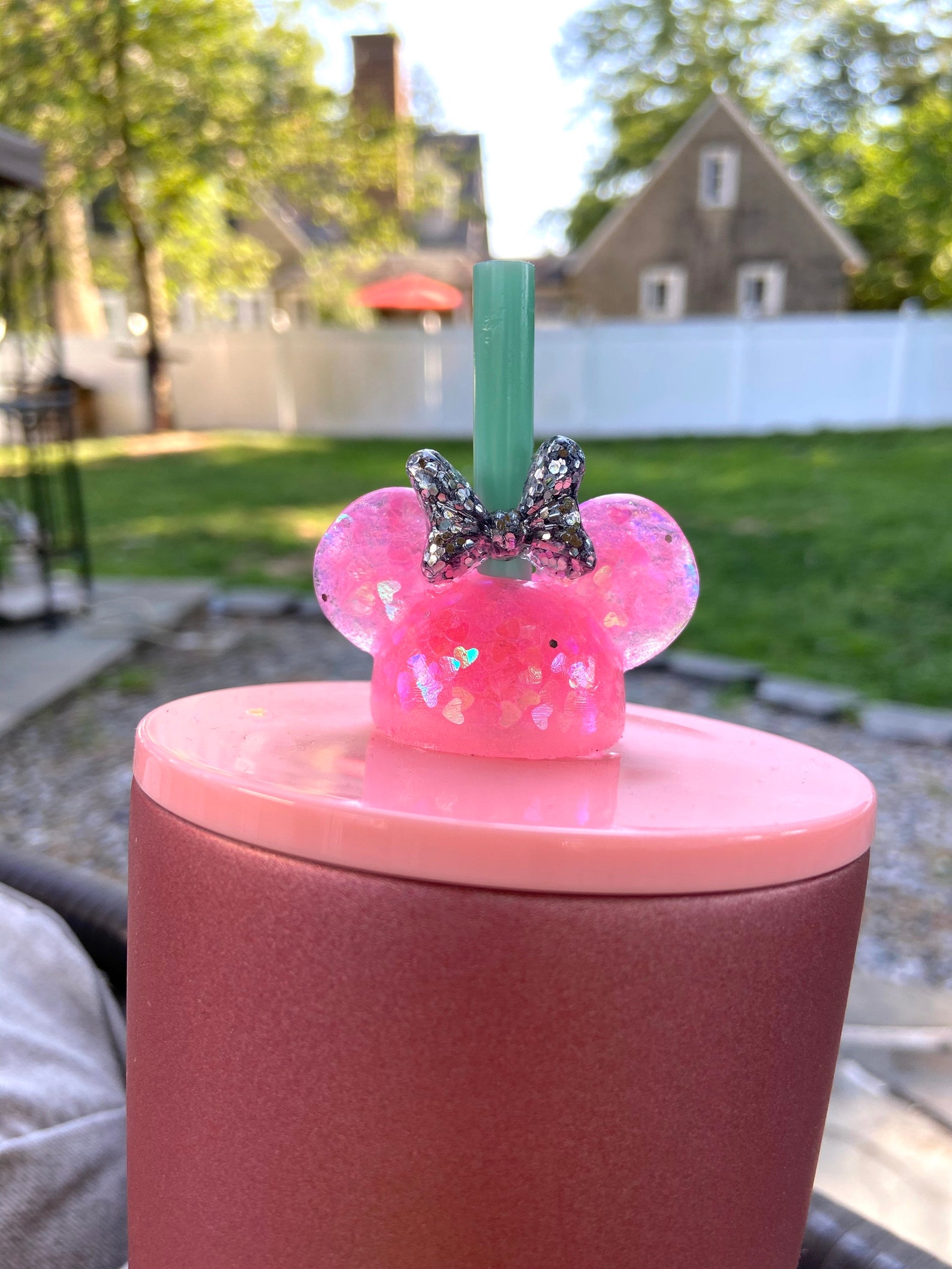 Minnie Mouse Straw Topper Light Pink Silver Bow Disney Etsy