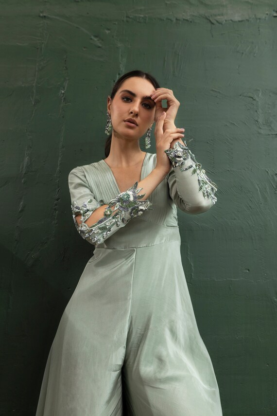 Jumpsuit dress with cutwork cheap embroidery