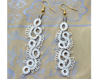 Long white crochet earrings boho lace jewelry ear pendants