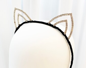 Women Girls Kitty Cat Ears Gold Pearl Costume Party hair Headband Clubwear Prop 
