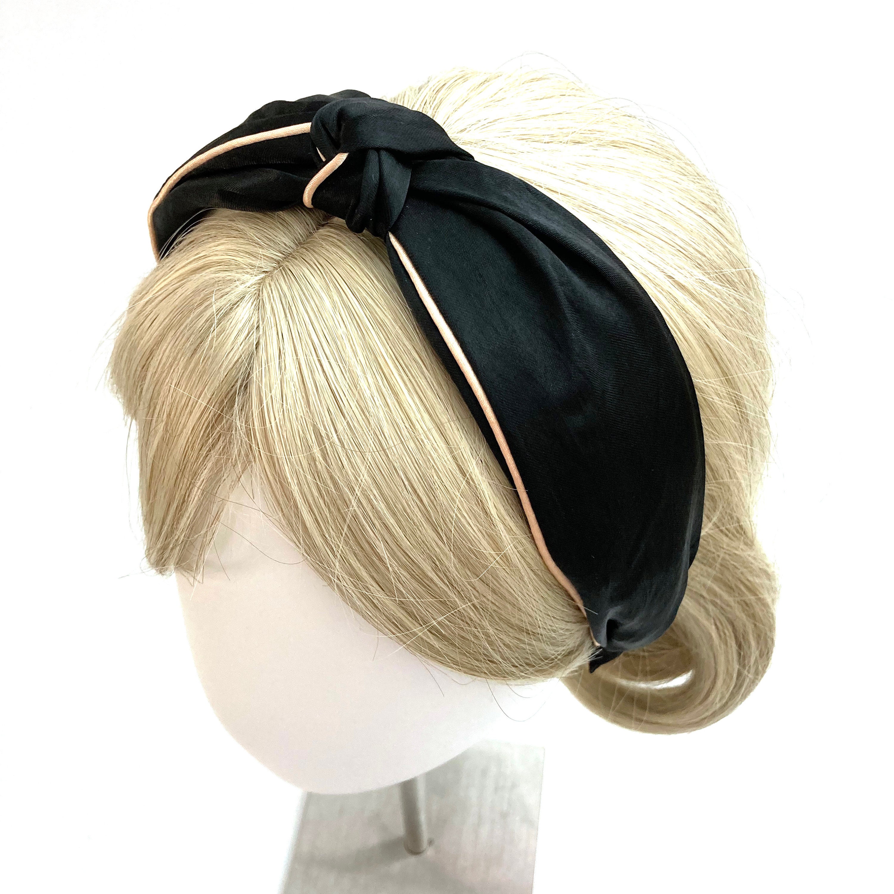 Satin knotted wide headband for women Quality black silky Etsy