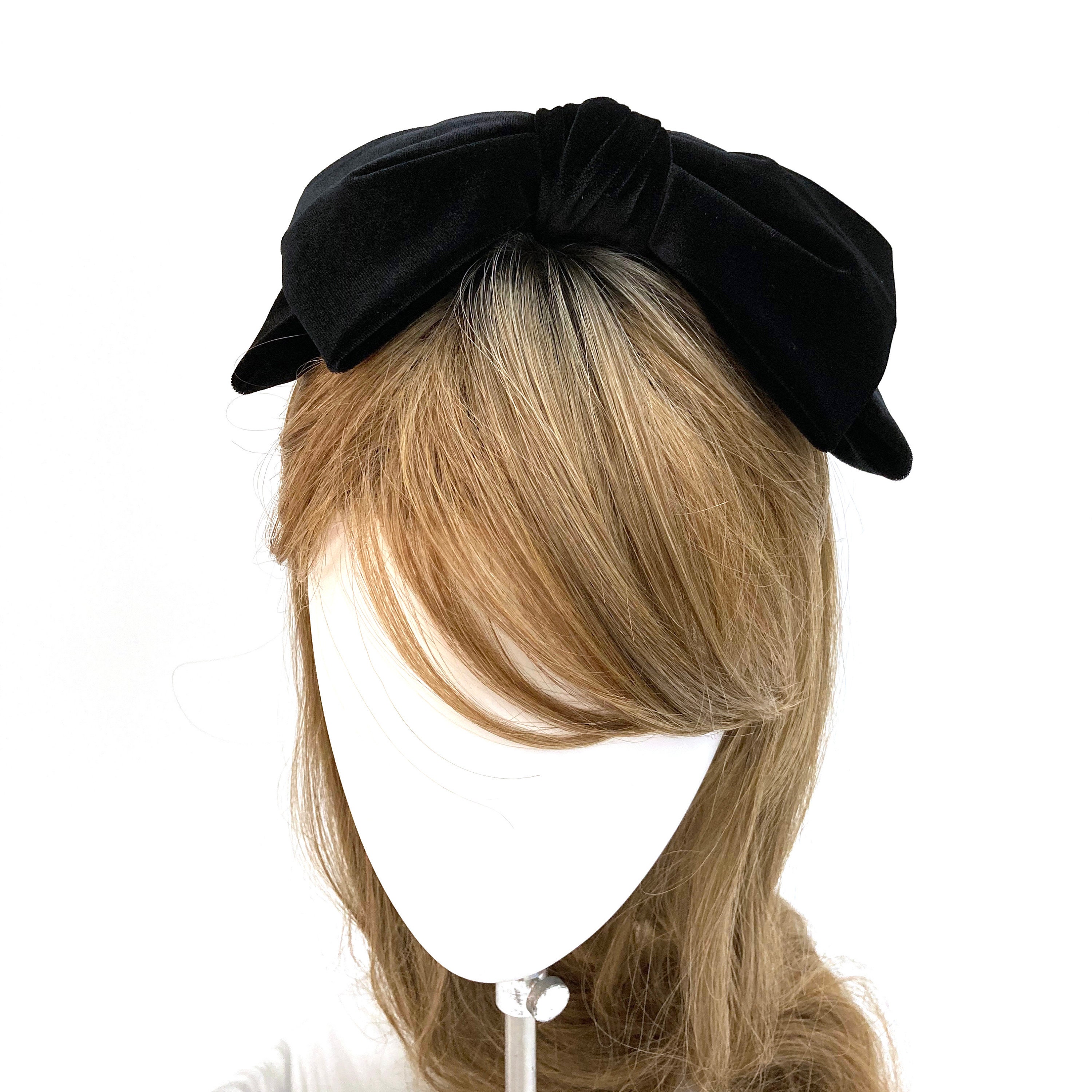 Fluffy velvet big bow headband black and navy velvet oversize Etsy