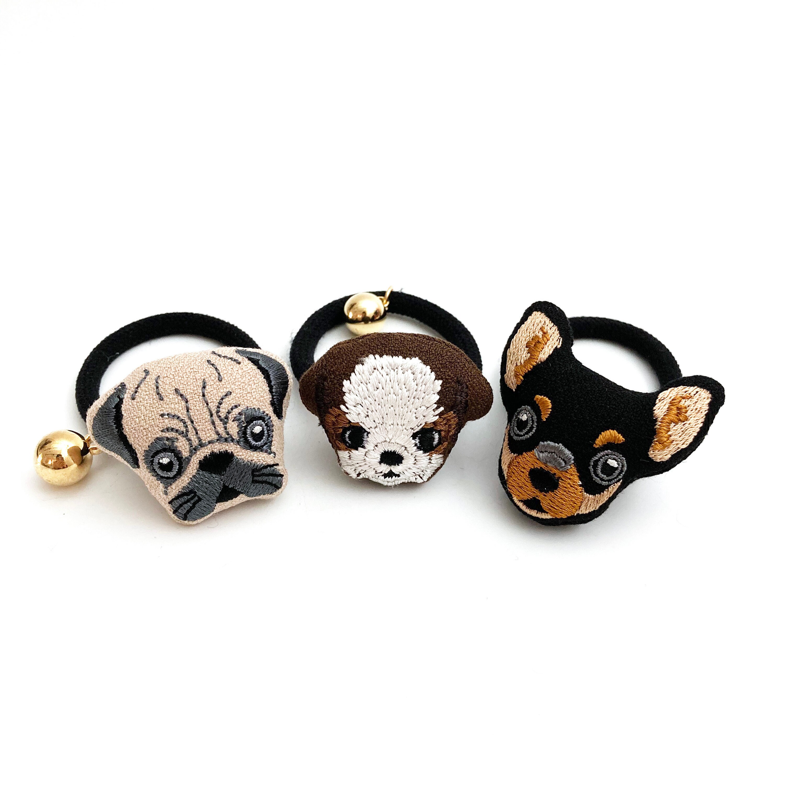 Dog hair tie hair elastic ponytail holders Dog embroidery Etsy 日本