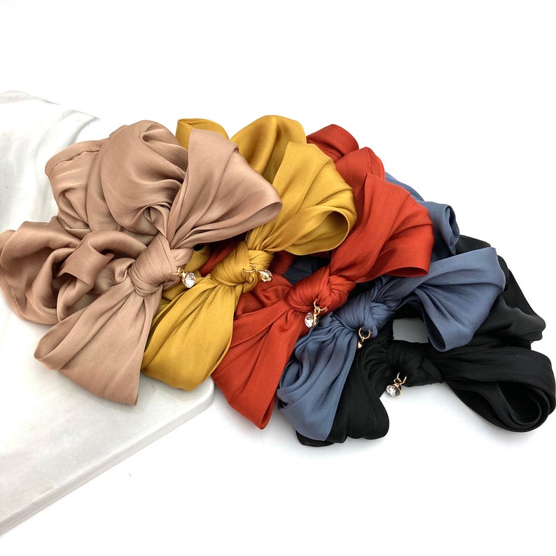hair scrunchie set Quality silky scrunchie with bow Silk satin scrunchie with bow for women Royal blue silky scrunchie