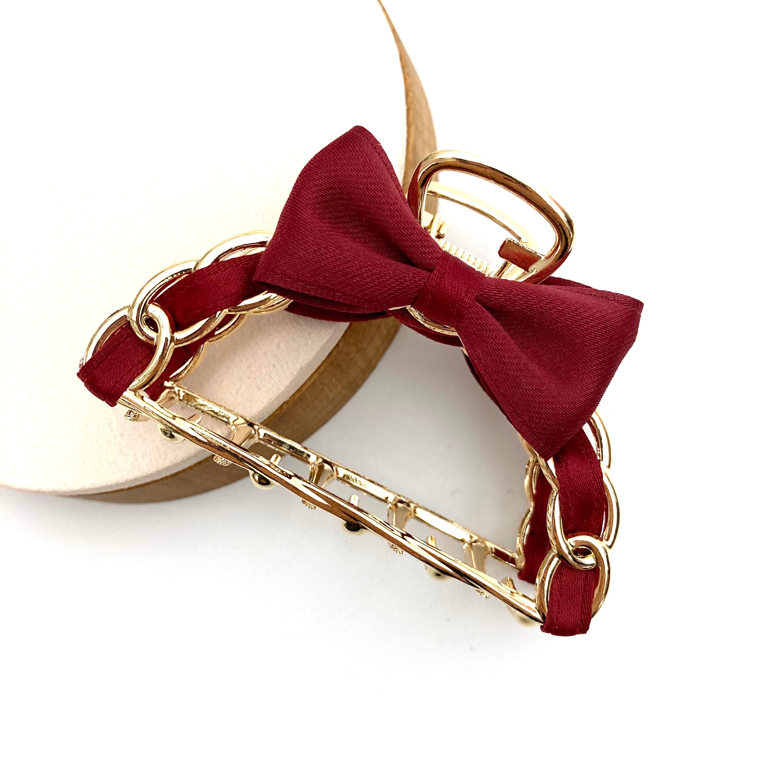 Gold metal hair claw clip with cute bow Large hair claw clip Etsy