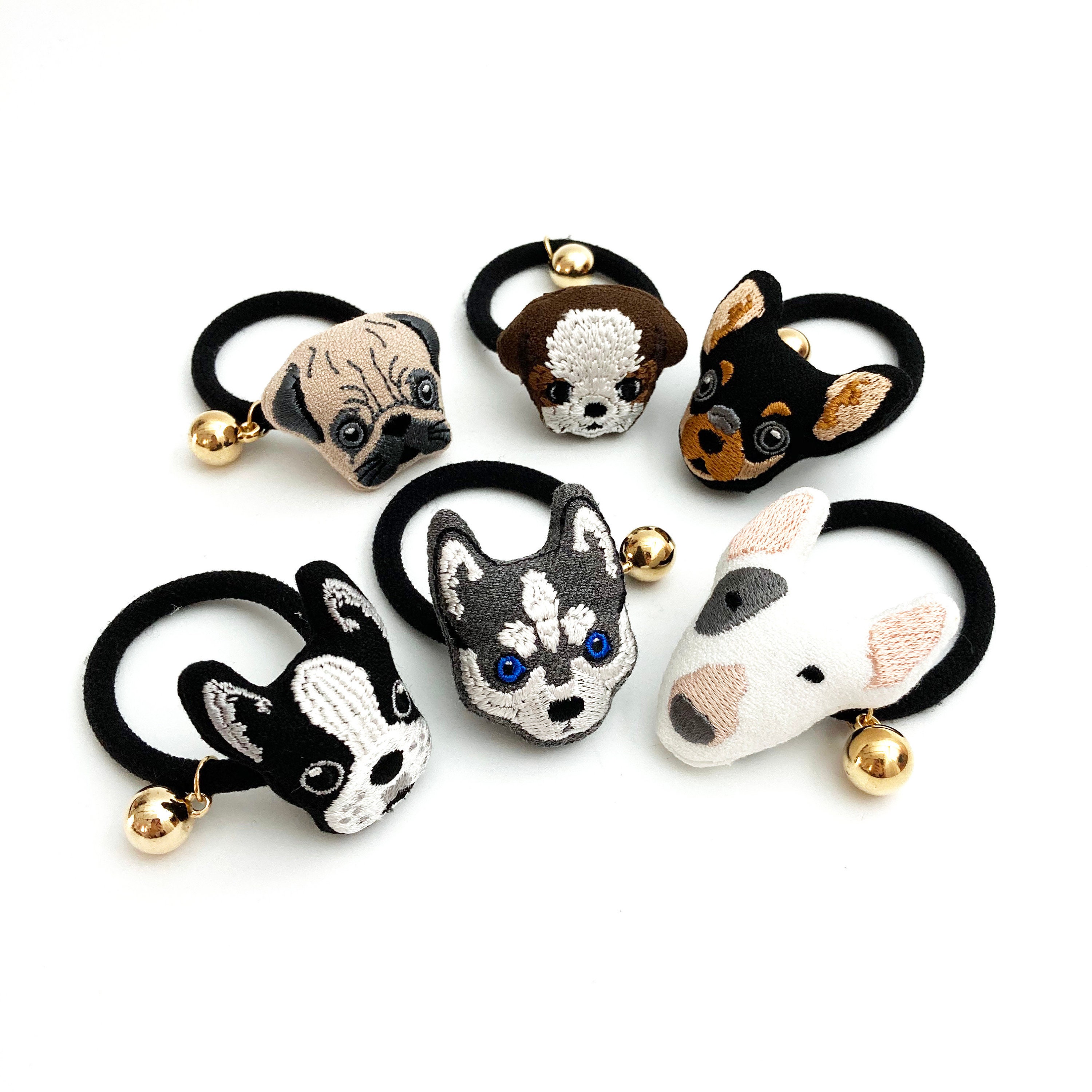 Dog hair tie hair elastic ponytail holders Dog embroidery Etsy