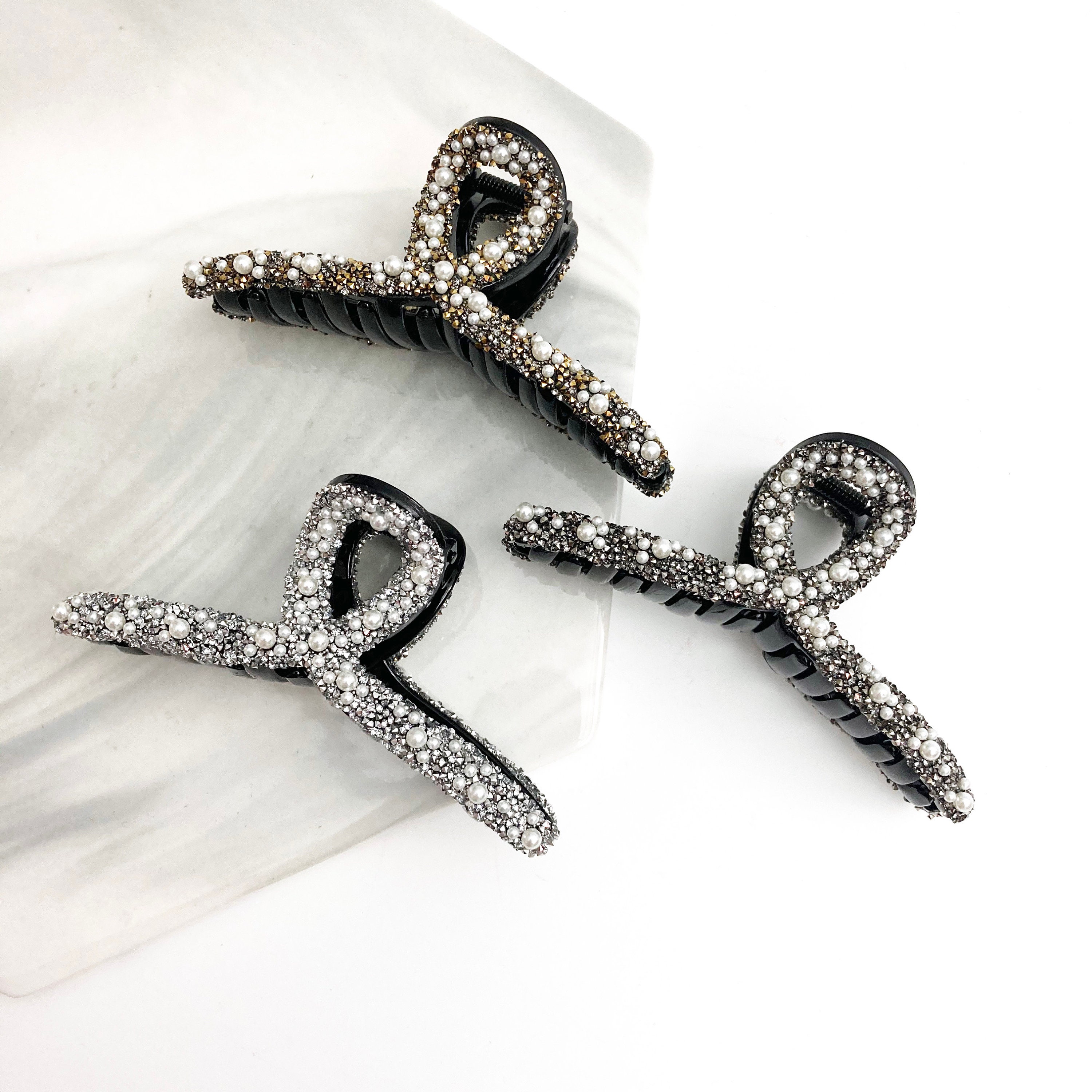 Glitter and Pearl embellished Twisted Large hair claw clip for Etsy