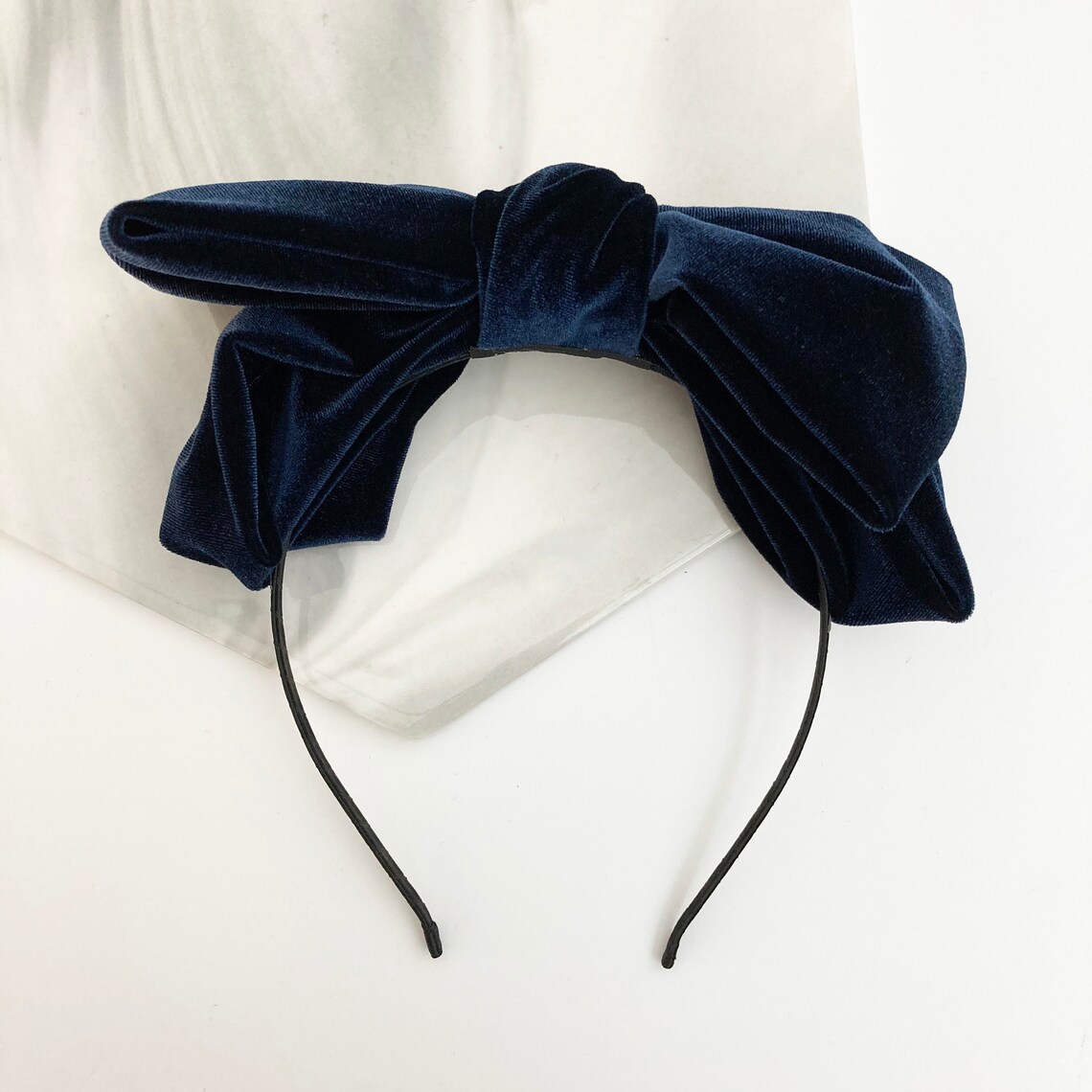 Fluffy velvet big bow headband black and navy velvet oversize Etsy