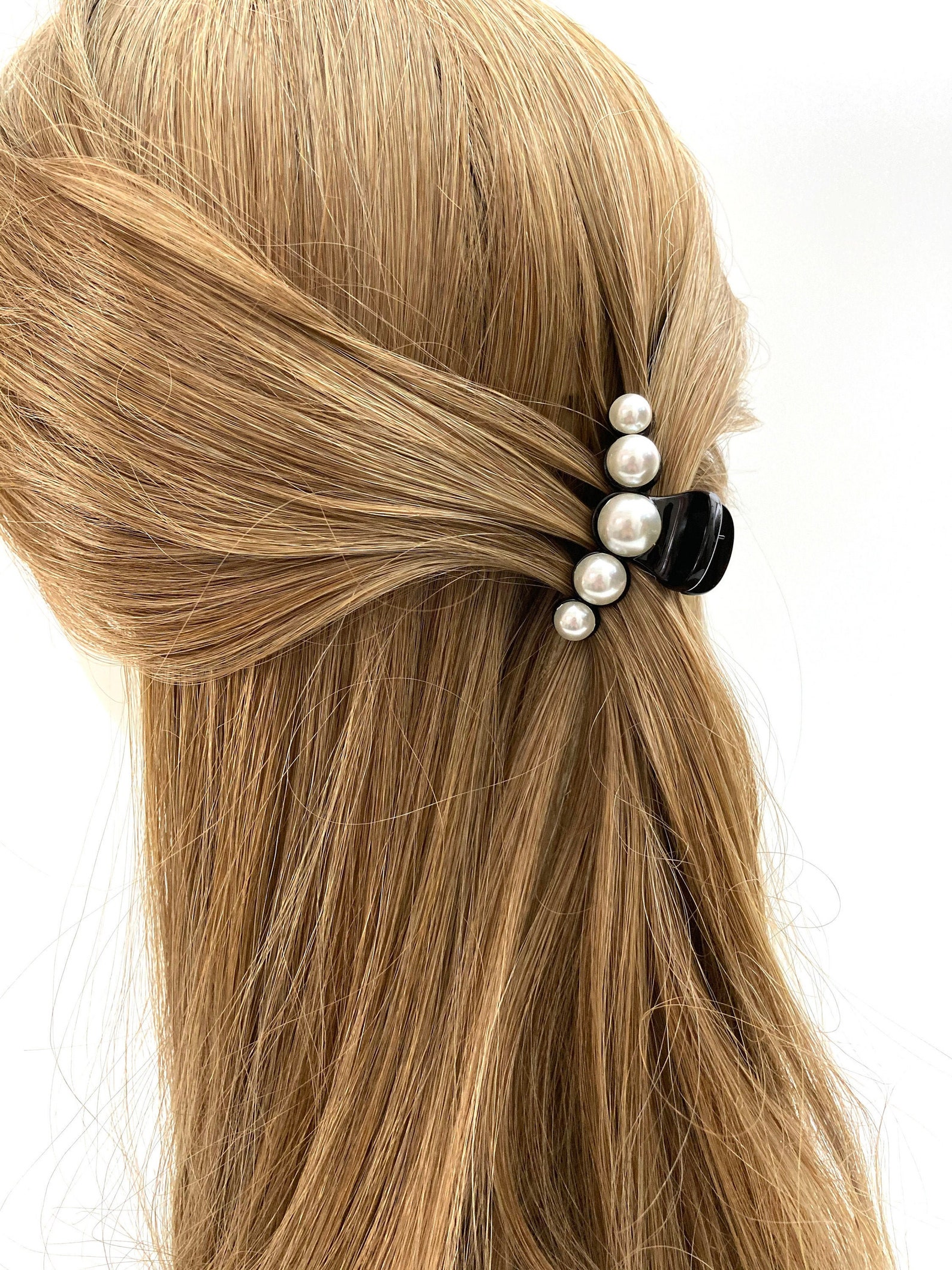 Small pearl hair claw clip sleek pearl balls mini hair claw Etsy