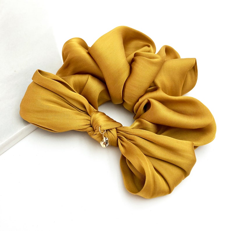 hair scrunchie set Quality silky scrunchie with bow Silk satin scrunchie with bow for women Royal blue silky scrunchie