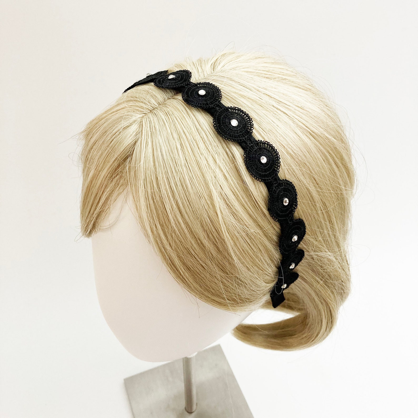 Quality lace and crystal decorated thin women headband simple Etsy