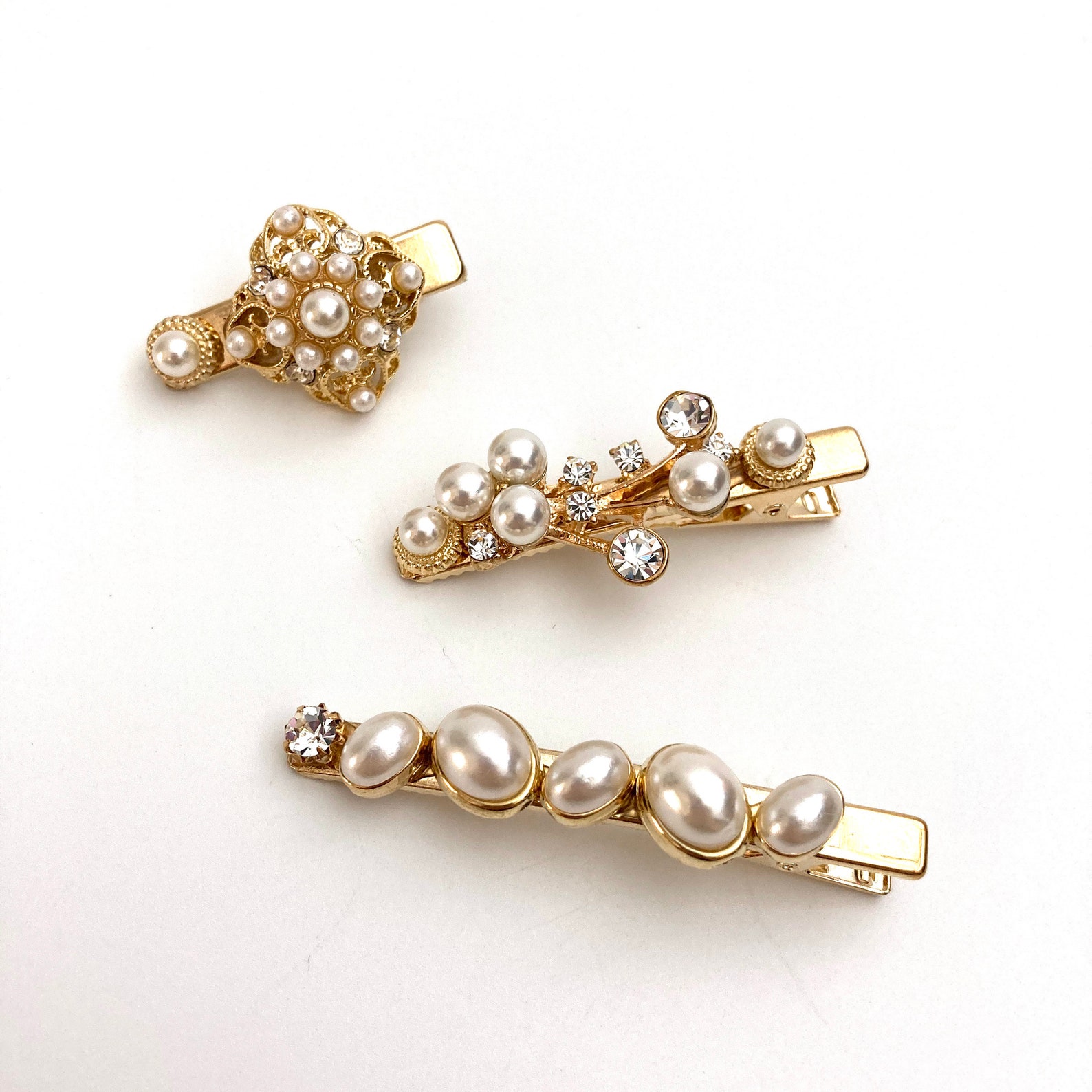 Antique gold pearl hair clips for women pearl and rhinestone Etsy
