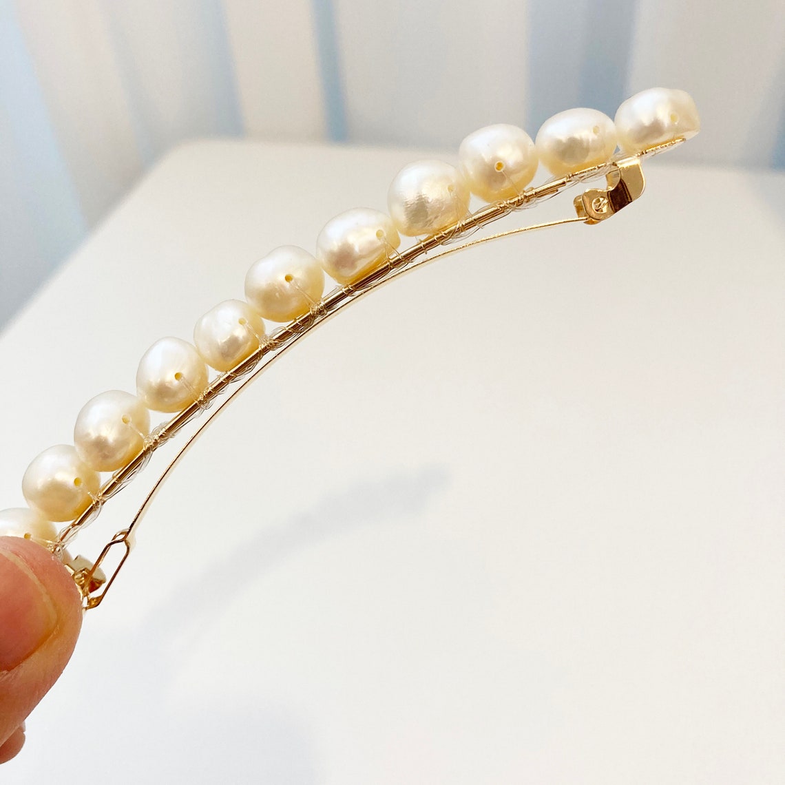 Real Pearl luxury french barrette for thin hair Freshwater Etsy