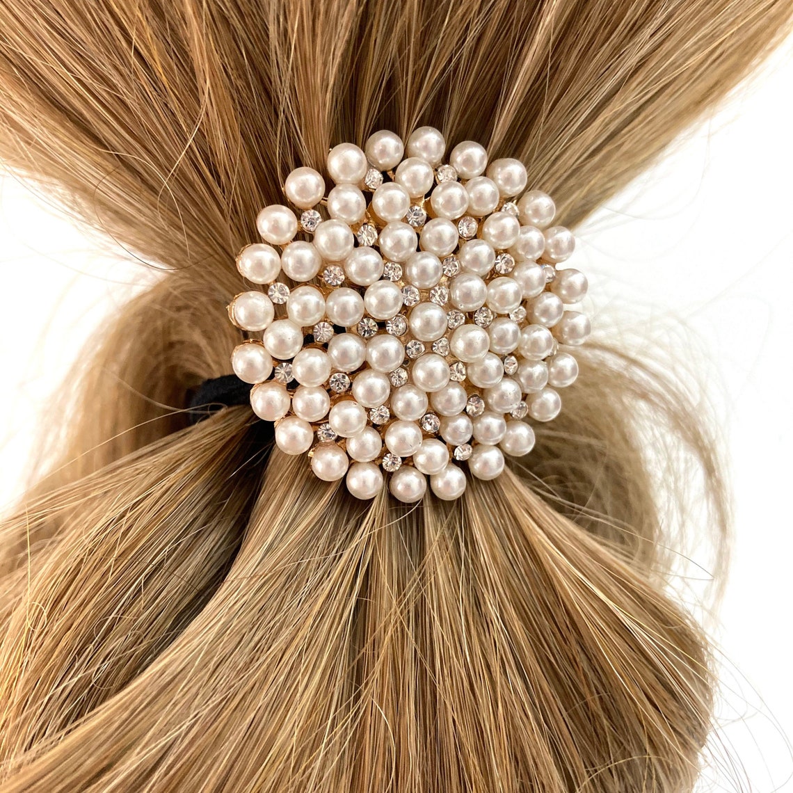 Pearl hair tie set for women pearl and rhinestone decorated | Etsy