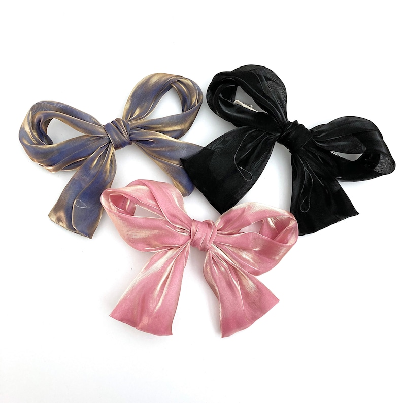 Purple and Black large bow french barrette hair accessories Shimmering Organza girlish bow french barrette for women Pink