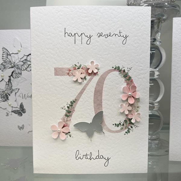 Seventieth Birthday Card. Handmade Birthday Card, Luxury Birthday Card, Keepsake Birthday Card, Special Card, 3D Flowers, 70th Birthday Card