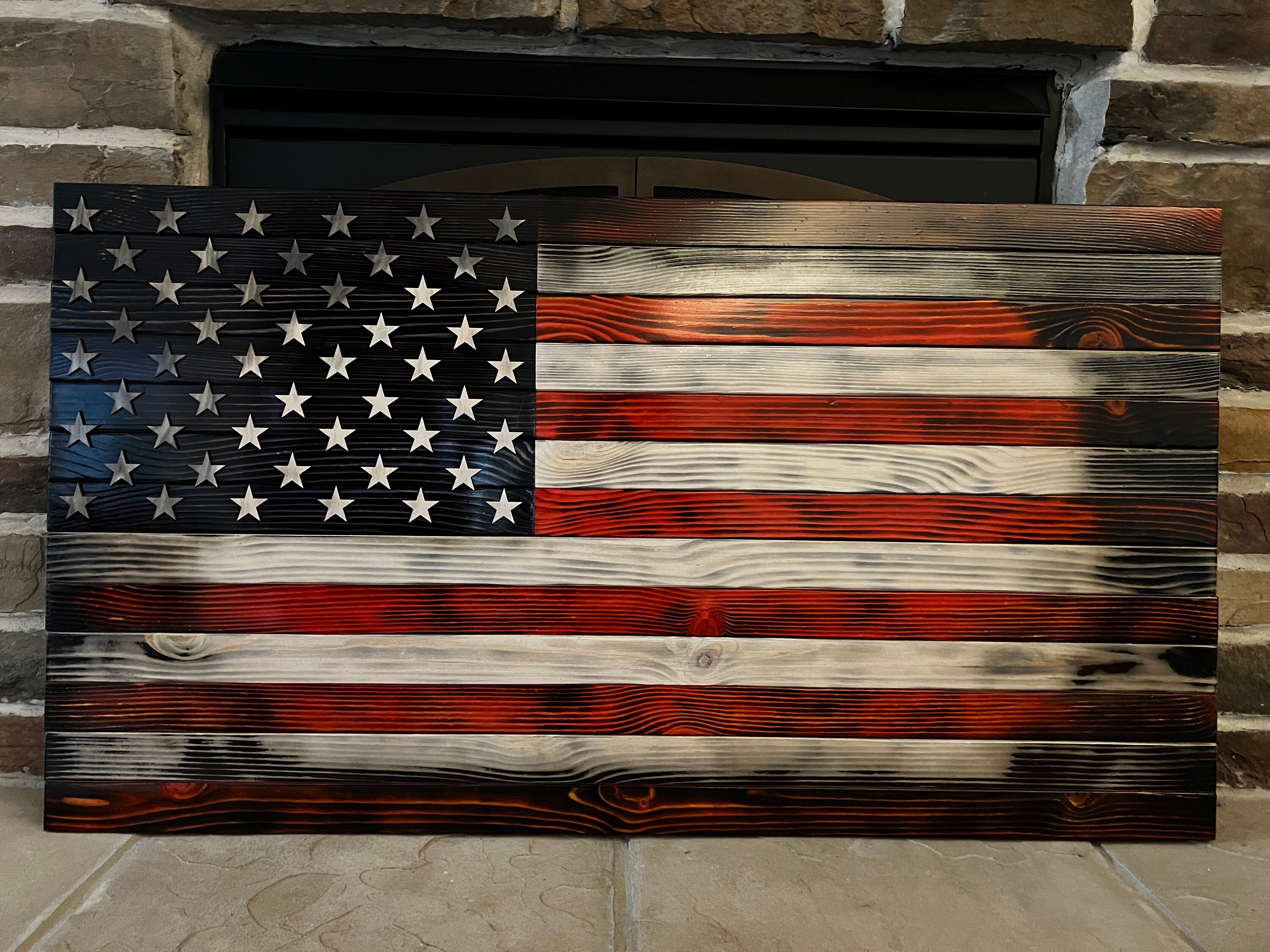 Rustic Wood American Flag | Rustic American Flag | Charred American ...
