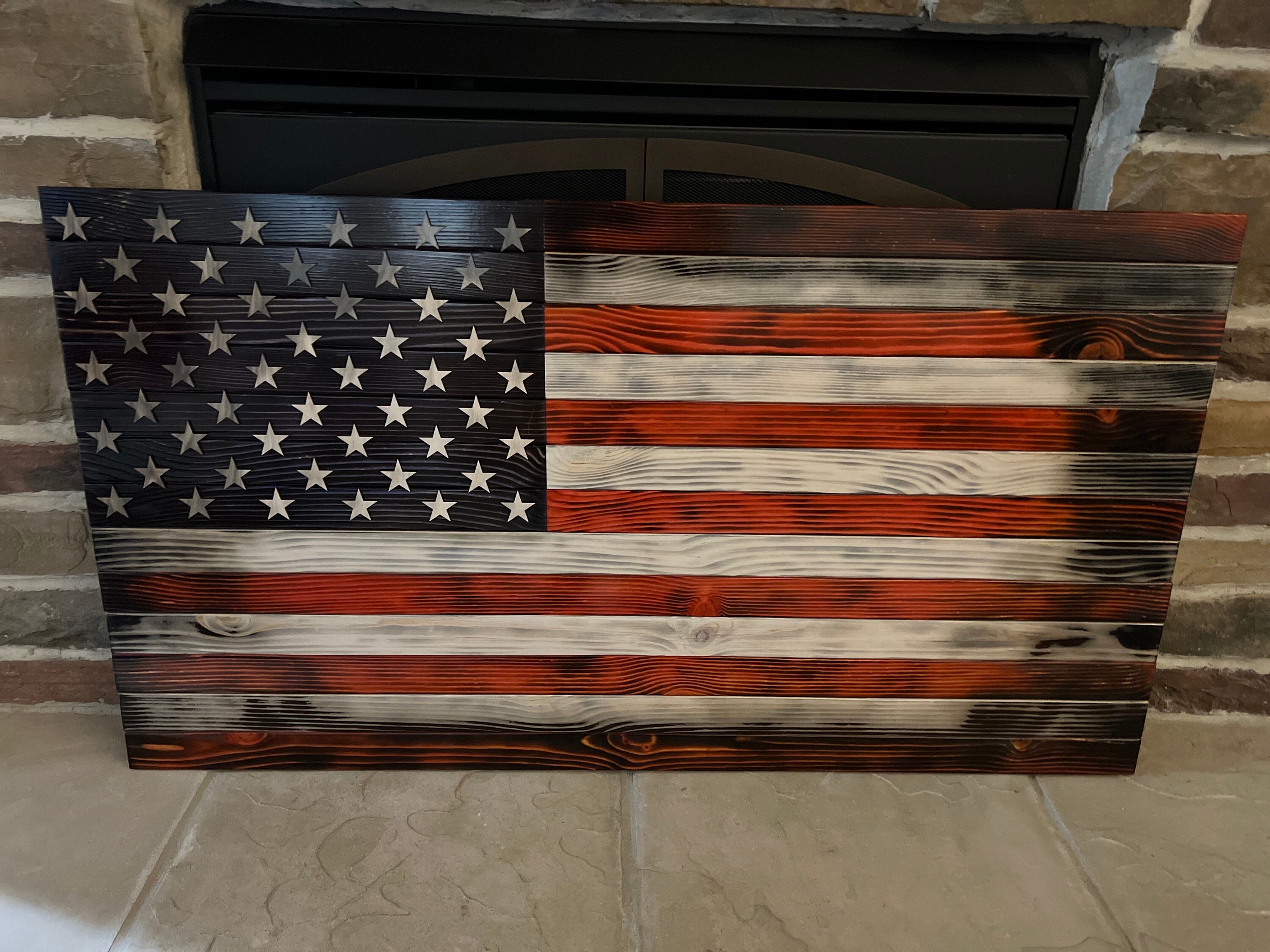 Rustic Wood American Flag | Rustic American Flag | Charred American ...
