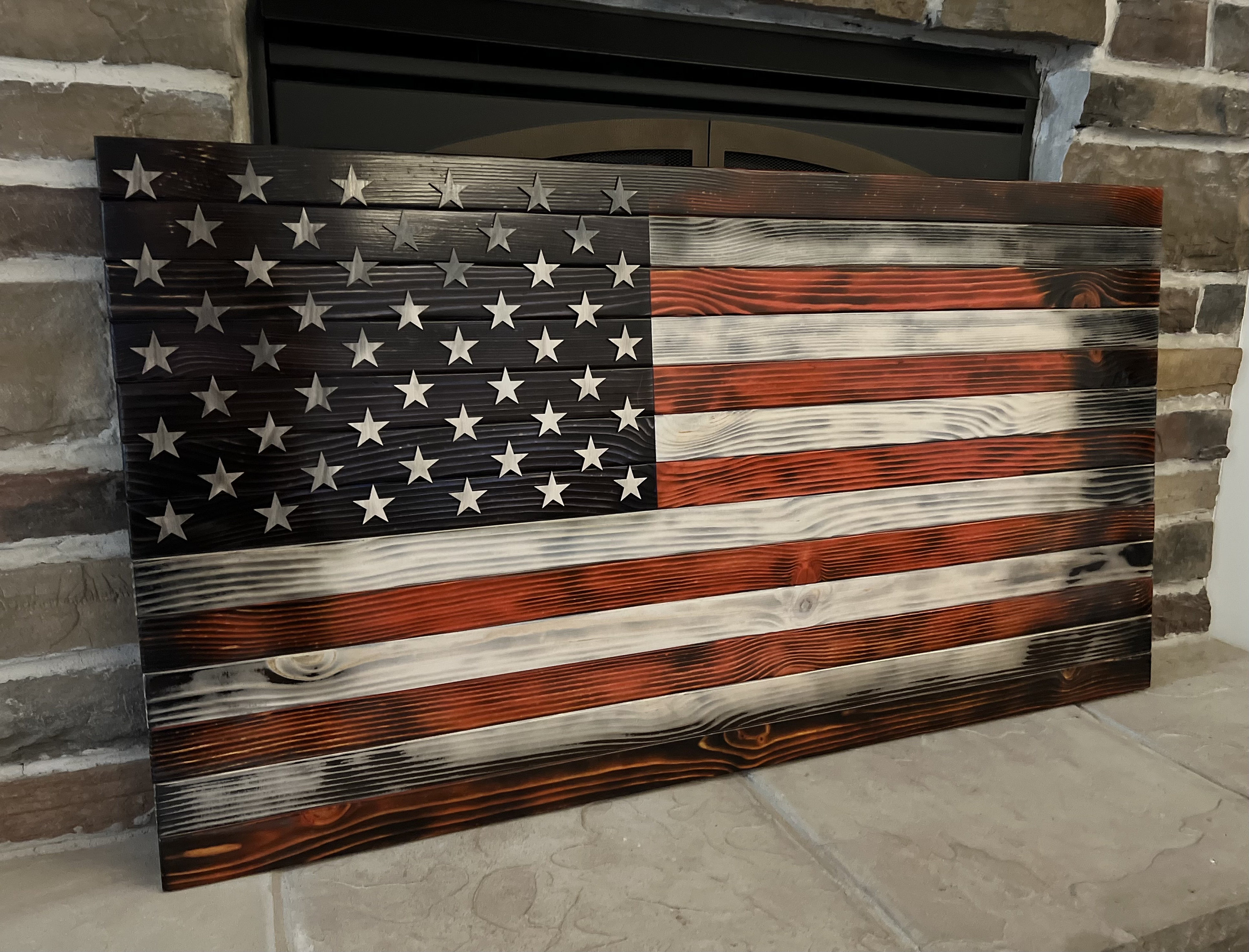 Rustic Wood American Flag | Rustic American Flag | Charred American ...