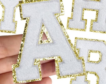 4.4 Inch White Large Letters Patch,  DIY Name Chenille Alphabet Patches, Gitter Patches For Clothing Bags, Iron On Embroidered Patches