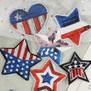 Sequin Flag Star Iron On Patch, Trucker Hat Patches, Star Applique for Jacket