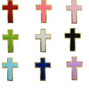 Naszywka z krzyżykiem z szenili, aplikacja do prasowania z brokatem w kolorze złotym, naszywki wielkanocne na koszule